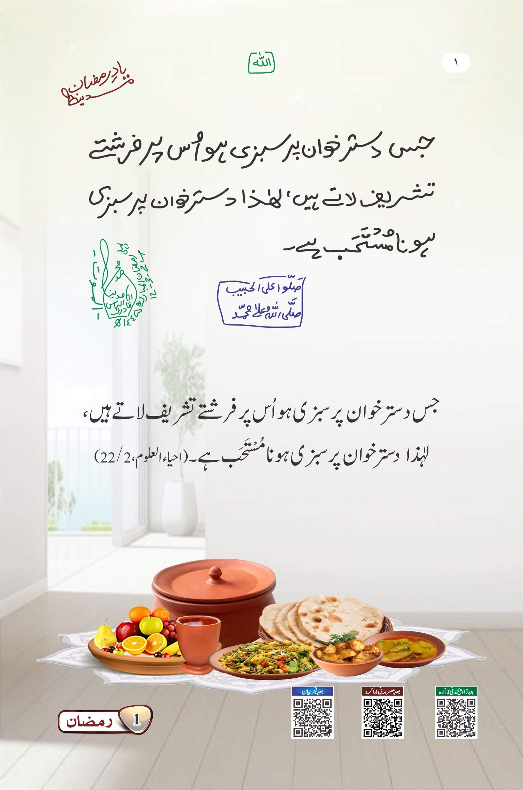 Jis Dastarkhuwan Par Sabzi ho Uss Par Farishtay Tashreef Latay Hain