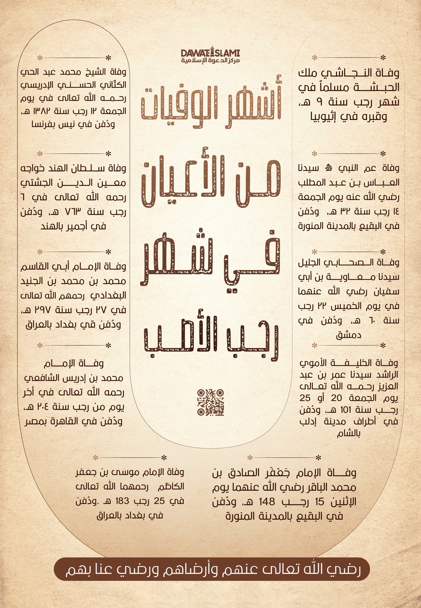 أشهر وفيات الأعلام المسلمين في شهر رجب الأصب