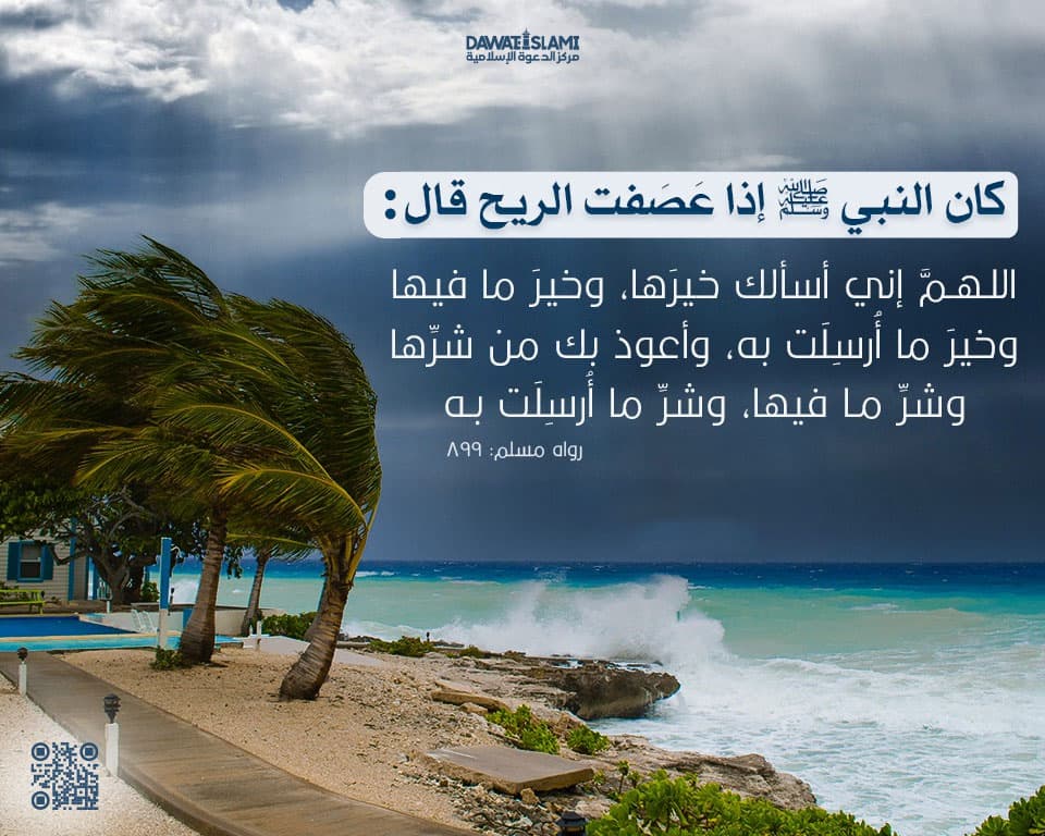 كان النبي ﷺ إذا عَصَفت الريح، قال