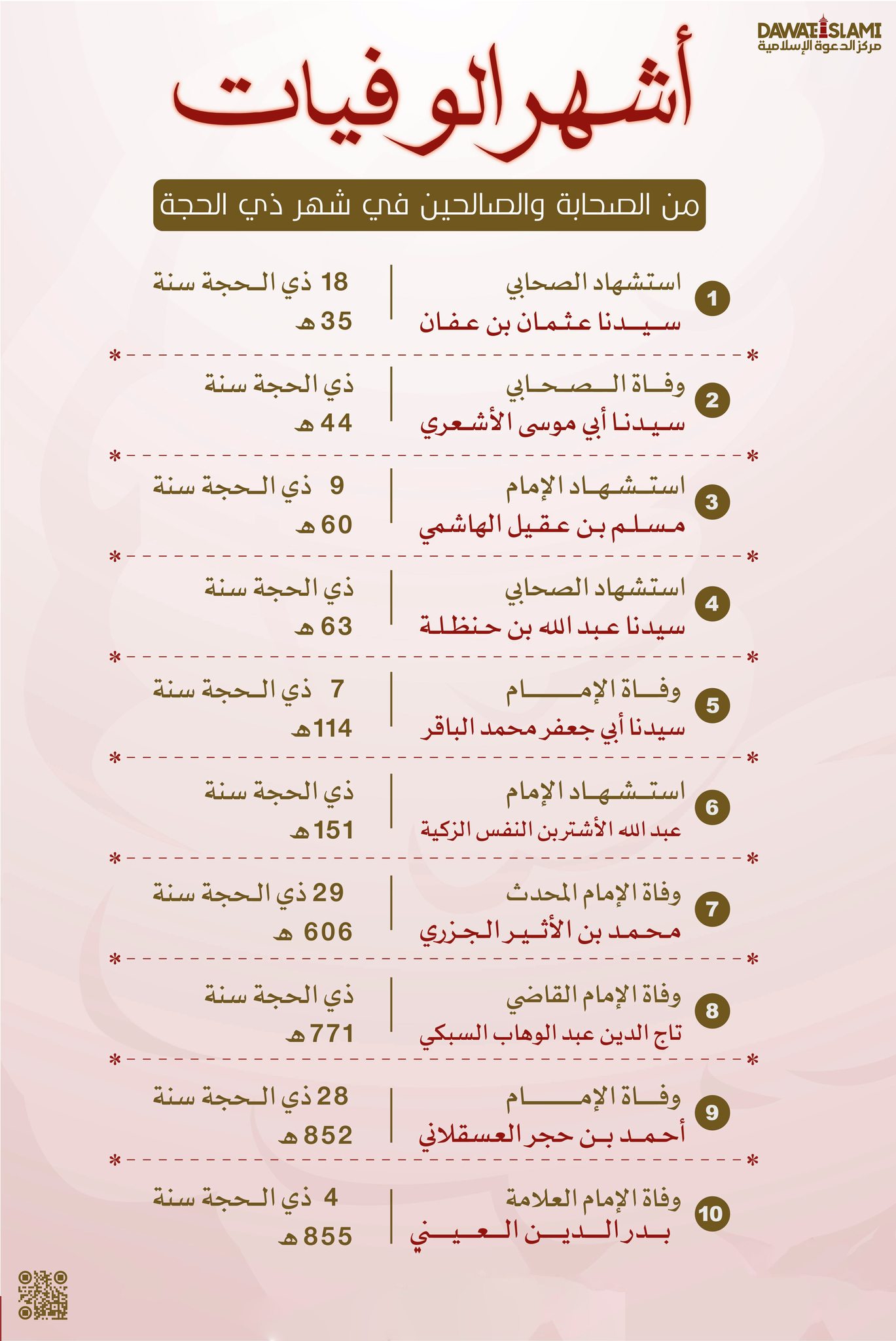 وفيات شهر ذي الحجة